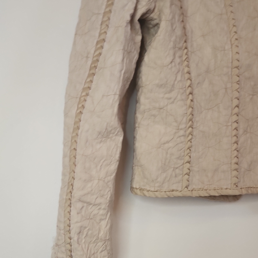 Prada Style Italian Jacket Cotton Neutral Short Quilted Embroidered No Tags - Picture 12 of 16